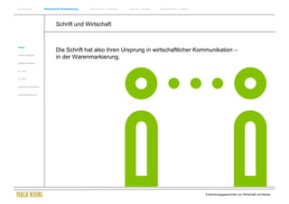 Einführung                Historische Entwicklung   Wachstum + Wandel   Internet + Marke   Social Media + Marke




                                  Schrift und Wirtschaft


Antike
                                  Die Schrift hat also ihren Ursprung in wirtschaftlicher Kommunikation –
Frühes Mittelalter
                                  in der Warenmarkierung.
Spätes Mittelalter


15. Jhdt


16. Jhdt.


Industrielle Revolution


Zusammenfassung




                                                                                                                  Entwicklungsgeschichte von Wirtschaft und Marke
 