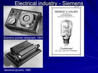 Electrical industry - Siemens Siemens pointer telegraph, 1847 Electrical dynamo, 1866 