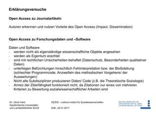 Dr. Ulrich Herb
Saarländische Universitäts-
und Landesbibliothek SULB
GESIS – Leibniz-Institut für Sozialwissenschaften
Kö...