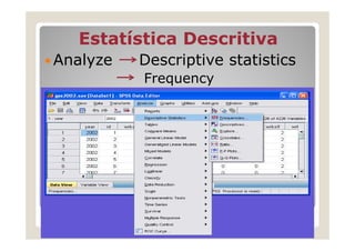 Estatística Descritiva
Analyze   Descriptive statistics
          Frequency




                                   31
 