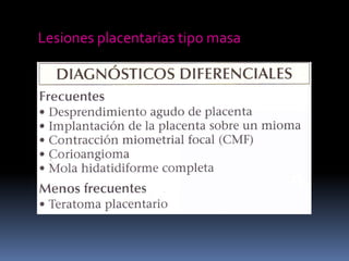 Lesiones placentarias tipo masa
 