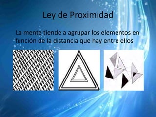 Ley de Proximidad
La mente tiende a agrupar los elementos en
función de la distancia que hay entre ellos
 