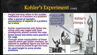 The Gestalt Theory of Learning 4 Kohler's experiment to insightful learning and the Gestalt Theory