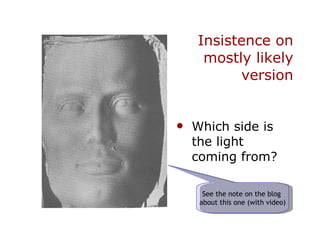 Insistence on mostly likely version Which side is the light coming from? See the note on the blog  about this one (with video) 