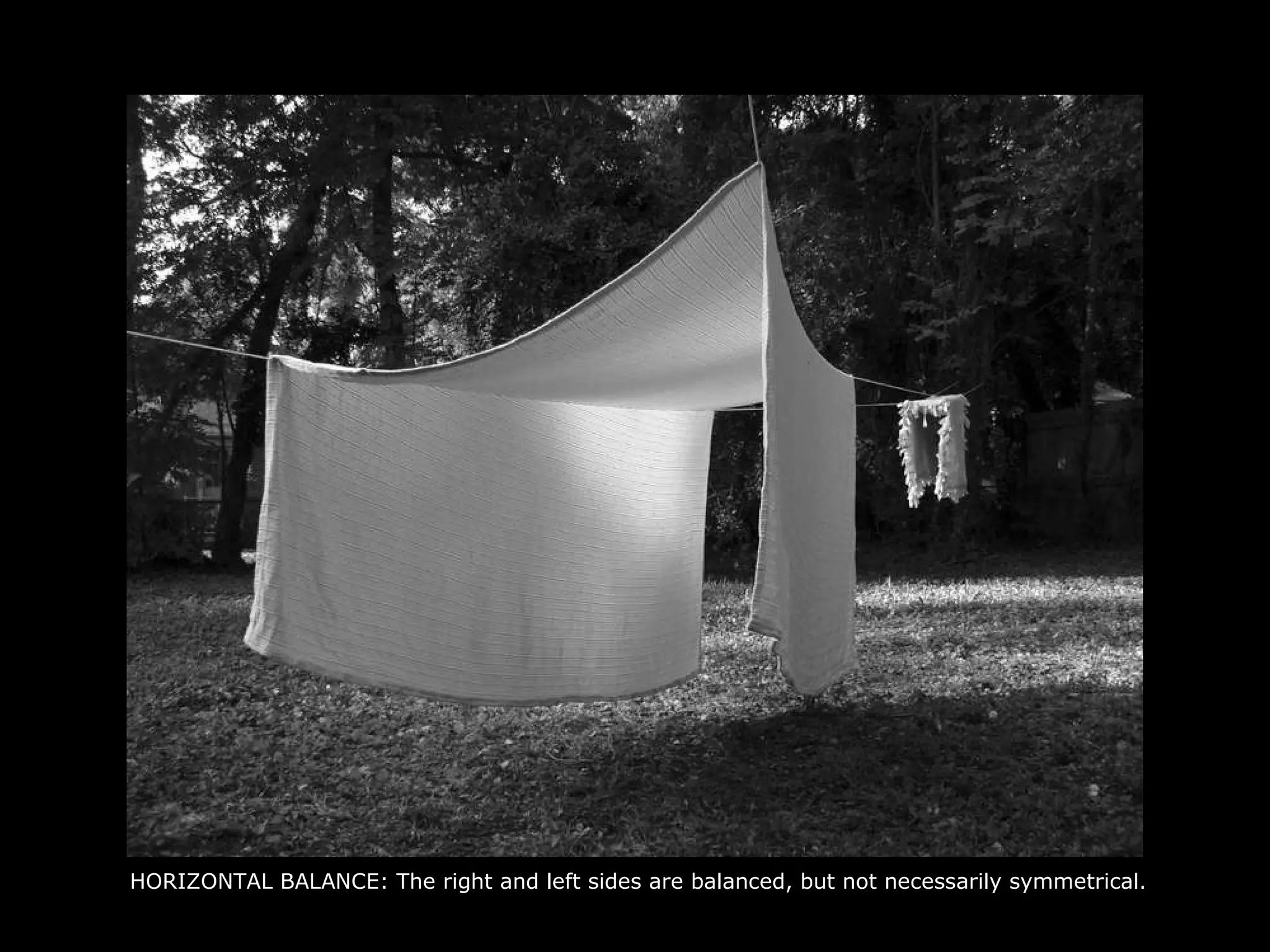 HORIZONTAL BALANCE: The right and left sides are balanced, but not necessarily symmetrical. 