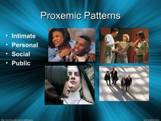 Proxemic PatternsProxemic Patterns
• Intimate
• Personal
• Social
• Public
 