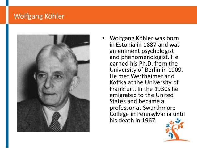 wolfgang kohler Kohler was born in estonia, and earned is phd from the university of berlin in 1909 from 1910 to 1913 he collaborated with koffka and wertheimer on what would become the foundations for the. wolfgang kohler Kohler was born in estonia, and earned is phd from the university of berlin in 1909 from 1910 to 1913 he collaborated with koffka and wertheimer on what would become the foundations for the.