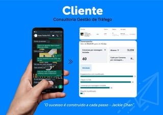 Cliente
‘’O sucesso é construido a cada passo - Jackie Chan’’
Consultoria Gestão de Tráfego
 