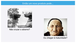 Então	
  um	
  novo	
  produto	
  pode...	
  
Não cruzar o abismo?
Ou chegar à maturidade?
 