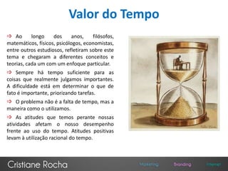 Valor do TempoAo longo dos anos, filósofos, matemáticos, físicos, psicólogos, economistas, entre outros estudiosos, refletiram sobre este tema e chegaram a diferentes conceitos e teorias, cada um com um enfoque particular. 