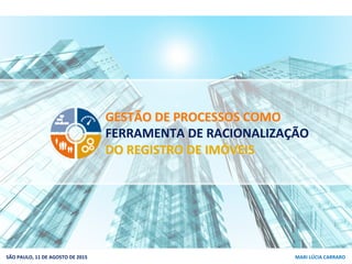 GESTÃO	
  DE	
  PROCESSOS	
  COMO	
  
FERRAMENTA	
  DE	
  RACIONALIZAÇÃO	
  	
  
DO	
  REGISTRO	
  DE	
  IMÓVEIS	
  
GESTÃ...