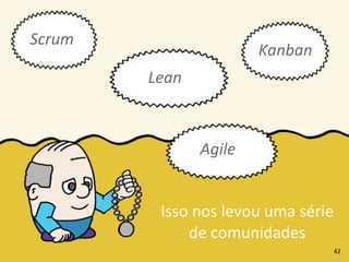 Isso	
  nos	
  levou	
  uma	
  série	
  
de	
  comunidades
Scrum
Lean
Agile
Kanban
42
 
