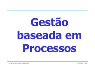 Gestão 
baseada em 
Processos 
(ref. GESTÃO POR PROCESSOS de Saulo Barbará) by Edmilson J. Rosa 
 