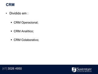 CRM

  • Dividido em :

       CRM Operacional;

       CRM Analítico;

       CRM Colaborativo;




(47) 3026 4950
 