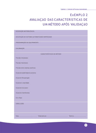 Capítulo 4 - Controle de Processo Automatizado
ExEMPLO 2
AVALIAÇãO DAS CARACTERíSTICAS DE
UM MÉTODO APÓS VALIDAÇãO
151
 