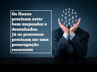 Os fluxos
precisam estar
bem mapeados e
desenhados.
Já os processos
precisam ser uma
preocupação
recorrente
 