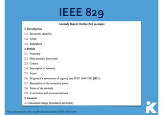 IEEE 
829 
http://standards.ieee.org/findstds/standard/829-2008.html 
 