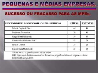 SUCESSO OU FRACASSO PARA AS MPEs.
 