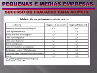 SUCESSO OU FRACASSO PARA AS MPEs.
 