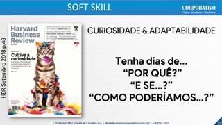 32| Professor MSc. Daniel de Carvalho Luz | daniel@universocorporativo.com.br | T. 15 9 9126 5571
SOFT SKILL
CURIOSIDADE & ADAPTABILIDADE
Tenha dias de...
“POR QUÊ?”
“E SE…?”
“COMO PODERÍAMOS…?”
HBRSetembro2018p.48
 