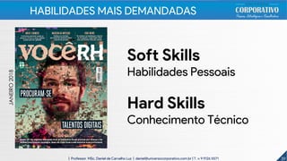 JANEIRO2018
Soft Skills
Habilidades Pessoais
Hard Skills
Conhecimento Técnico
39| Professor MSc. Daniel de Carvalho Luz | daniel@universocorporativo.com.br | T. 15 9 9126 5571
HABILIDADES MAIS DEMANDADAS
 