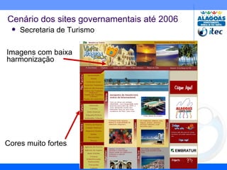 Secretaria de Turismo Cores muito fortes Imagens com baixa harmonização Cenário dos sites governamentais até 2006 