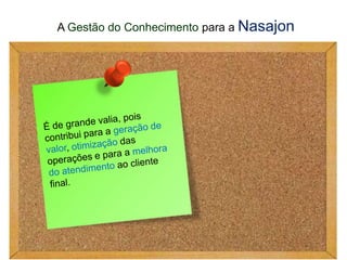A Gestão do Conhecimento para a Nasajon
 