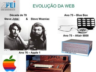 EVOLUÇÃO DA WEB Década de 70 Steve Jobs   Ano   75 – Blue Box Ano 75 – Altair 8800 Ano 76 – Apple 1 &  Steve Wozniac  