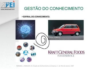 GESTÃO DO CONHECIMENTO NONAKA, I.;TAKEUCHI, N. Criação do Conhecimento na Empresa. 1. ed. Rio de Janeiro. 1997 ESPIRAL DO CONHECIMENTO: 