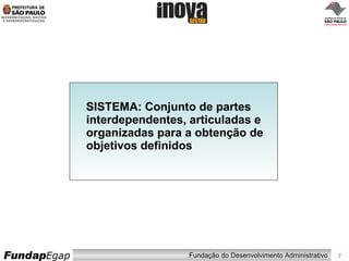 SISTEMA: Conjunto de partes interdependentes, articuladas e organizadas para a obtenção de objetivos definidos 