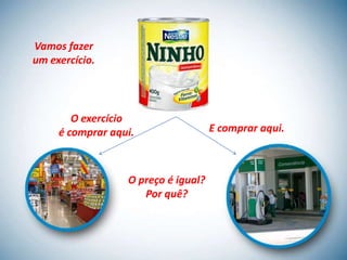 Vamos fazer
um exercício.




        O exercício
     é comprar aqui.                 E comprar aqui.



                  O preço é igual?
                     Por quê?
 