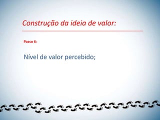 Construção da ideia de valor:

Passo 6:



Nível de valor percebido;
 