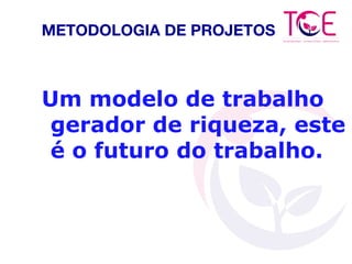 METODOLOGIA DE PROJETOS
Um modelo de trabalho
gerador de riqueza, este
é o futuro do trabalho.
 