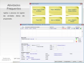 Agiliza o processo de registro
  das   atividades   diárias   não
  programadas.




 Gestão para
empresas de TI
 