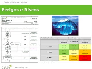 Perigos e Riscos
www.galvao.com
Gestão de Segurança e Saúde
 