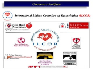   International Consensus Conference on Cardiopulmonary Resuscitation (CPR) and Emergency Cardiovascular Care Science with treatement recommendations American Heart Association (AHA), Dallas, January 2005 Circulation 2005; 112:III-128-III-130 European Resuscitation Council (ERC) Guidelines   Resuscitation 2005,  67 S1 Recommandations Formalisées d’Experts  SFAR/SRLF/Samu  de France/ CFRC Carli et al.  Annales Françaises d’Anesthésie et de Réanimation; 2007 International Liaison Commitee on Resuscitation   (ILCOR) Consensus scientifique 