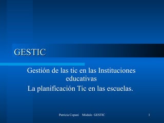 GESTIC Gestión de las tic en las Instituciones educativas La planificación Tic en las escuelas.  