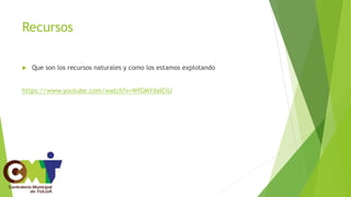 Recursos
 Que son los recursos naturales y como los estamos explotando
https://www.youtube.com/watch?v=WfGMYdalClU
 
