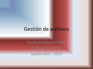Gestión de archivos
Carlos Cardenas Cortez
Colegio “La Salle”
Septiembre - 2013
 