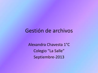 Gestión de archivos
Alexandra Chavesta 1°C
Colegio “La Salle”
Septiembre-2013
 