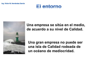 Una empresa se sitúa en el medio,
de acuerdo a su nivel de Calidad.


Una gran empresa no puede ser
una isla de Calidad rodeada de
un océano de mediocridad.
 
