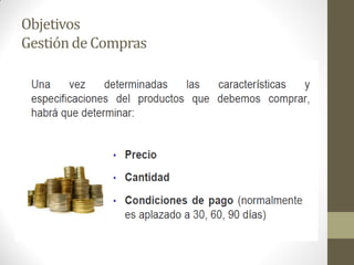 Objetivos
Gestiónde Compras
 