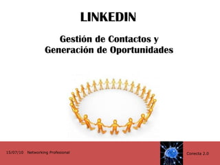 LINKEDIN Gestión de Contactos y Generación de Oportunidades Conecta 2.0 15/07/10  Networking Profesional 