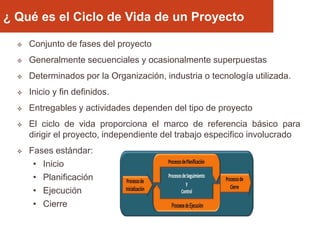 Gestión de proyectos ciclo de vida y organización del proyecto | PPTX