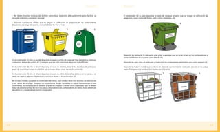 Recuerda        Recuerda



     > No debes mezclar residuos de distinta naturaleza, sepáralos adecuadamente para facilitar su             El contenedor (4) es para depositar el resto de residuos urbanos que no tengan la calificación de
     recogida selectiva y posterior reciclaje.                                                                 peligrosos, como restos de frutas, café u otros alimentos, etc.

     > Deposita tus basuras sólidas que no tengan la calificación de peligrosas en los contenedores                                                                                4.
     dispuestos a lo largo del puerto, nunca la debes de tirar al mar.

                                   1.                                  2.                                3.




                                                                                                               Deposita los restos de la cabuyería y las artes y aparejos que ya no te sirven en los contenedores o
                                                                                                               zonas habilitadas en el puerto para este fin (5).
     En el contenedor (1) sólo se puede depositar el papel y cartón de cualquier tipo (periódicos, revistas,
     cuadernos, bolsas de cartón, etc.), siempre que me está manchado de grasa o plastificado.                 Deposita las cajas rotas de poliespan y madera en los contenedores destinados para estos residuos (6).

     En el contenedor (2) sólo se deben depositar envases de plástico, latas, briks, bandejas de poliespan,    Deposita la chatarra metálica procedente de obras de mantenimiento realizadas a bordo en las cubas
     papel de aluminio y bolsas de plástico. Los envases deben estar vacíos de contenido.                      específicas para este residuo distribuidas por el puerto.

     En el contenedor (3) sólo se deben depositar envases de vidrio de botellas, botes y tarros vacíos y sin                                                  5.                                          6.
     tapa. Las tapas y tapones de plástico o metálicos deben ir al contenedor (2).

     No arrojar cristales o espejos al contenedor de vidrio, este residuo lleva otro proceso de fabricación
     y por tanto de reciclaje. Tampoco es conveniente arrojar bombillas ni tubos fluorescentes a este
     contenedor, su composición es distinta a la de los envases y tienen otros materiales que se deben
     tratar de distinta forma. No tirar los cascos retornables a los contenedores de vidrio, éstos deben ser
     devueltos a la tienda donde fueron comprados.




28                                                                                                                                                                                                                      29
 