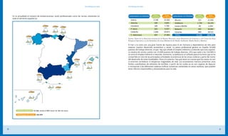 Introducción   Introducción



    En la actualidad el número de embarcaciones, tanto profesionales como de recreo, existentes en            COMUNIDAD AUTÓNOMA             Flota         Flota                                    Flota        Flota
                                                                                                                                           Pesquera      de Recreo COMUNIDAD AUTÓNOMA             Pesquera     de Recreo
    todo el territorio español es:
                                                                                                                 Galicia                    5.198         23.360     Murcia                          221         15.449
                                                                                                                 Asturias                     339          4.825     Andalucía                      1.750        34.193
                                                                                                                 Cantabria                    168          5.799     Ceuta y Melilla                 39          2.459
                                            4.825        5.799       9.557                                       P. Vasco                     263          9.557     Baleares                        432         30.064
                                                                                                                 Cataluña                   1.040         59.873     Canarias                        969         18.512
                                            339          168
                                                                     263                                         C. Valenciana                697         27.883     TOTAL                         11.116       231.974
                    23.360                                                                                    Fuente: Datos de la Dirección General de la Marina Mercante 2009 (Ministerio de Fomento) y del Censo de Flota
                                                                                                              Pesquera Operativa a 31 de diciembre de 2009 (Ministerio de Medio Ambiente, Medio Rural y Marino).
                                                                                                  59.873
                     5.198
                                                                                                              El mar y la costa son una gran fuente de riqueza para el ser humano y dependemos de ello para
                                                                                                  1.040       mejorar nuestro desarrollo económico y social. La pesca profesional genera en España 52.000
                                                                                                              puestos de trabajo directos, al que hay que añadir el empleo indirecto e inducido que esto supone.
                                                                                                              La náutica de recreo cuenta con 15.000 puestos de trabajo directos, cifra que sube a los 114.000 si
                                                                                                              se suma el empleo indirecto e inducido. Asimismo, su belleza es un señuelo para el turismo que se ha
                                                                                                              convertido en otra de las principales actividades económicas de las zonas costeras y parte del motor
                                                                                                              del desarrollo de estas localidades. Pese a lo anterior, hay que tener en cuenta que los mares no son
                                                                                      27.883                  ni enormes vertederos ni despensas inagotables de vida. Los ecosistemas marinos presentan unos
                                                                                                 30.064       límites cuantitativos de admisión de vertidos, a partir de los cuales ya no son capaces de depurar
                                                                                       697                    e incorporan a las diferentes cadenas tróficas sustancias contenidas en estos residuos, que pueden
                                                                                                  432
                                                                                                              tener efectos imprevisibles y devastadores para la vida.

                                                                             15.449
                                  34.193
                                                                              221
                                   1.750




                                                    39       2.459


                        18.512


                         969




        Total ﬂota pesquera: 11.116, siendo el 88% menor de 18m de eslora

        Total buques de recreo:   231.974




8                                                                                                                                                                                                                             9
 