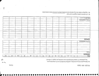 é • * • •'••••••••••••••••
FLUJO DE CAJA
44. Estimaciónde las entradas y salidas de efectivo en la empresa para
los próximos 12 meses (incluyendo sus cuentaspor pagar y cobrar):
3.2.5a
Mes 1 2 3 4 5 6 7 Q
9 1 0 1 1 1 2
INGRESOS
Saldo
TOTAL INGRESOS
EGRESOS
TOTAL INGRESOS
SALDO (- o +)
45. E! máximo saldo negativo (si hay):
46. Expliquetodos los supuestos encontrados adentro de los datos mensuales:
íN
 
