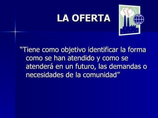 LA OFERTA “Tiene como objetivo identificar la forma como se han atendido y como se atenderá en un futuro, las demandas o necesidades de la comunidad” 