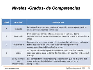 Alvaro Herrera Murgueitio Cali, Colombia, octubre de 2010 -112-
Niveles -Grados- de CompetenciasNiveles -Grados- de Competencias
 
