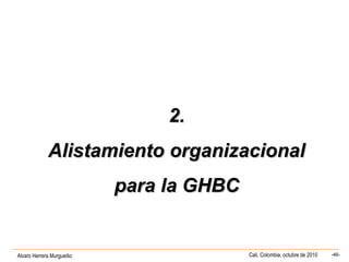 Alvaro Herrera Murgueitio Cali, Colombia, octubre de 2010 -46-
2.2.
Alistamiento organizacionalAlistamiento organizacional
para la GHBCpara la GHBC
 